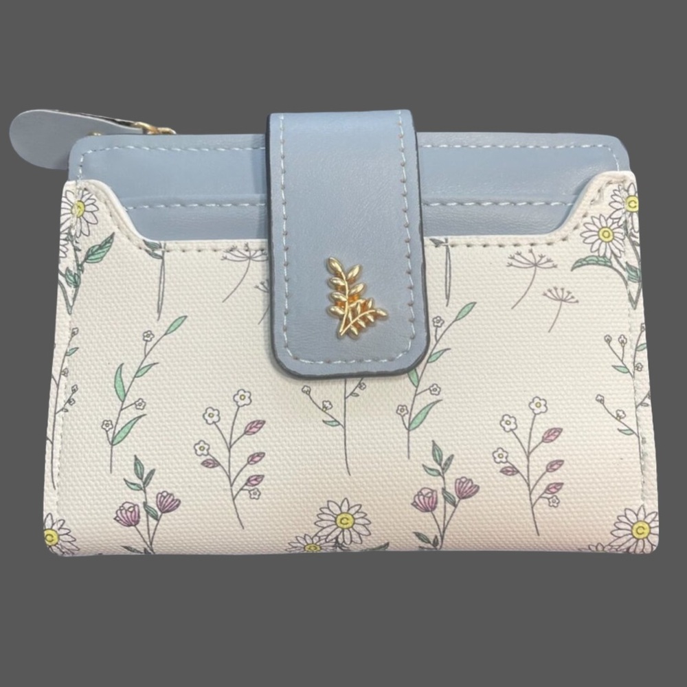 Floral Patterned Wallet with Blue Accents
